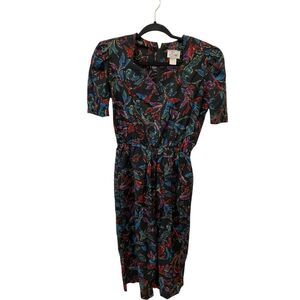 In Cinq Fit & Flare Dress Rayon Square Neck Multicolor‎ Womens 8 Pleated Retro